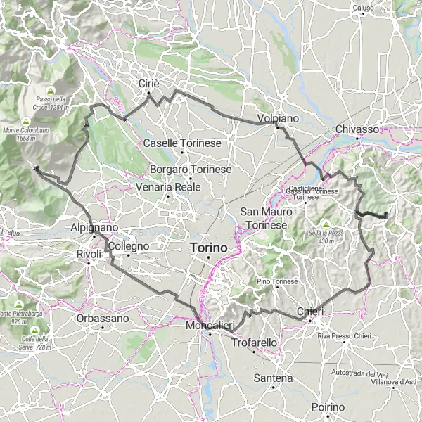 Miniatua del mapa de inspiración ciclista "Ruta de carretera por Monte Castello y más" en Piemonte, Italy. Generado por Tarmacs.app planificador de rutas ciclistas