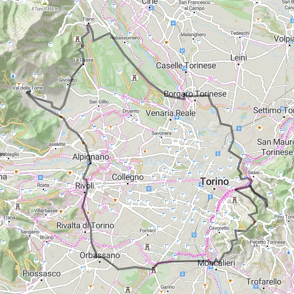 Miniaturní mapa "Discover the Beauty of Val della Torre on Two Wheels" inspirace pro cyklisty v oblasti Piemonte, Italy. Vytvořeno pomocí plánovače tras Tarmacs.app