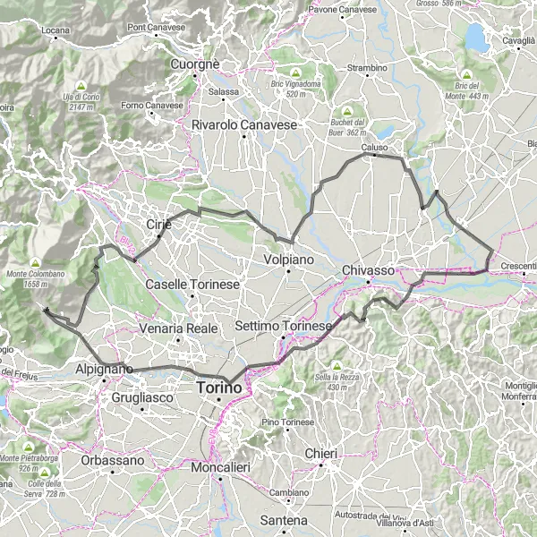 Map miniature of "Val della Torre to Borgata La Buffa Road Bike Route" cycling inspiration in Piemonte, Italy. Generated by Tarmacs.app cycling route planner