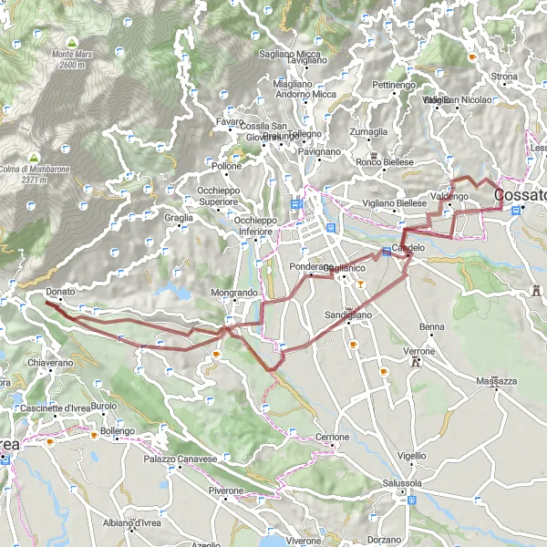 Miniaturní mapa "Gravelová cyklotrasa do hor" inspirace pro cyklisty v oblasti Piemonte, Italy. Vytvořeno pomocí plánovače tras Tarmacs.app