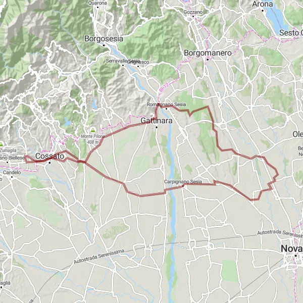 Miniatua del mapa de inspiración ciclista "Ruta de Grava Roasio San Maurizio - Valdengo" en Piemonte, Italy. Generado por Tarmacs.app planificador de rutas ciclistas
