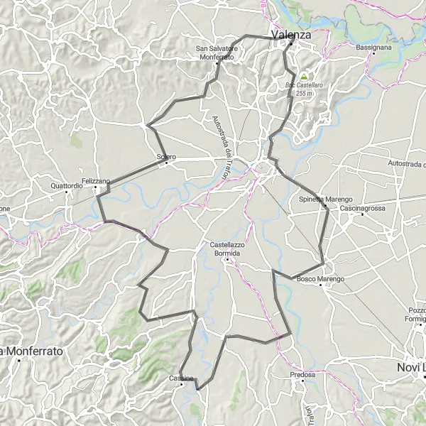 Kartminiatyr av "Historisk Valenza til San Salvatore Monferrato" sykkelinspirasjon i Piemonte, Italy. Generert av Tarmacs.app sykkelrutoplanlegger