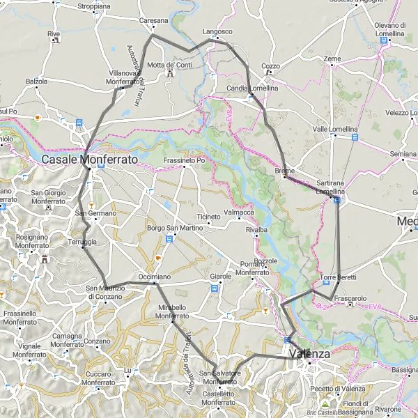 Miniatura mapy "Trasa szosowa do Casale Monferrato" - trasy rowerowej w Piemonte, Italy. Wygenerowane przez planer tras rowerowych Tarmacs.app