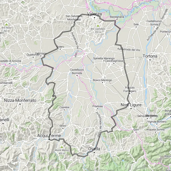 Miniatua del mapa de inspiración ciclista "Ruta de los Monferrato" en Piemonte, Italy. Generado por Tarmacs.app planificador de rutas ciclistas