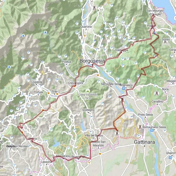 Miniatuurkaart van de fietsinspiratie "Gravel Avontuurlijke Tocht" in Piemonte, Italy. Gemaakt door de Tarmacs.app fietsrouteplanner