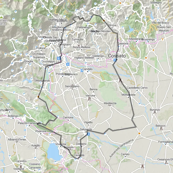 Miniaturní mapa "Výzva v okolí Valle Mosso" inspirace pro cyklisty v oblasti Piemonte, Italy. Vytvořeno pomocí plánovače tras Tarmacs.app