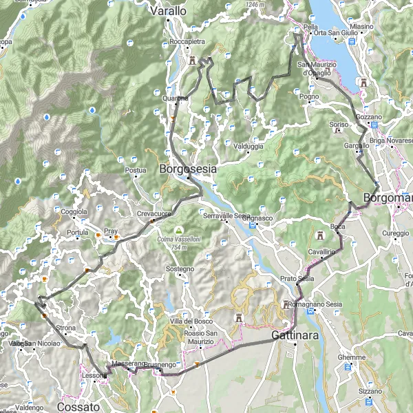 Miniatua del mapa de inspiración ciclista "Ruta de Ciclismo de Carretera a Madonna Del Sasso" en Piemonte, Italy. Generado por Tarmacs.app planificador de rutas ciclistas
