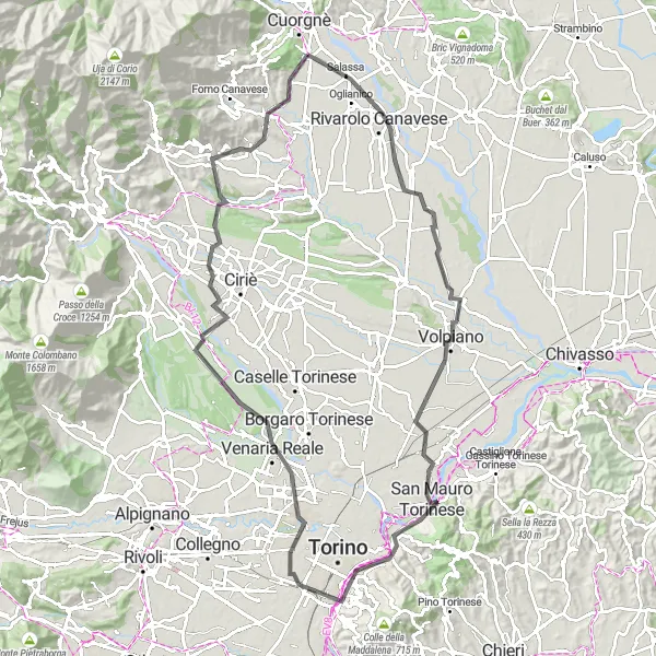 Karten-Miniaturansicht der Radinspiration "Auf den Spuren der Geschichte von Rivarolo Canavese" in Piemonte, Italy. Erstellt vom Tarmacs.app-Routenplaner für Radtouren