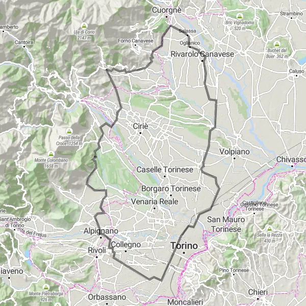Kartminiatyr av "Gjennom Piemonte til Alpene og tilbake" sykkelinspirasjon i Piemonte, Italy. Generert av Tarmacs.app sykkelrutoplanlegger