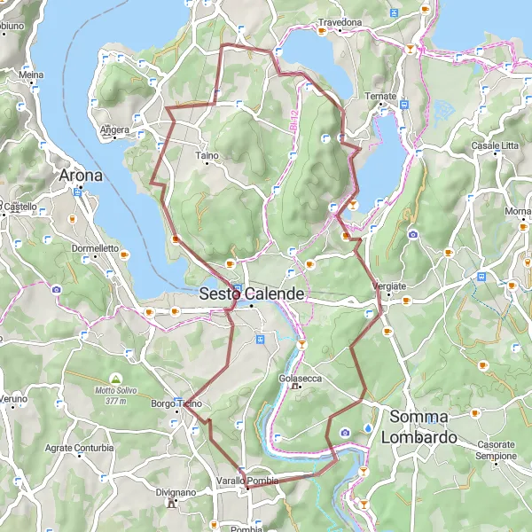 Map miniature of "Gravel Adventure in Varallo Pombia" cycling inspiration in Piemonte, Italy. Generated by Tarmacs.app cycling route planner