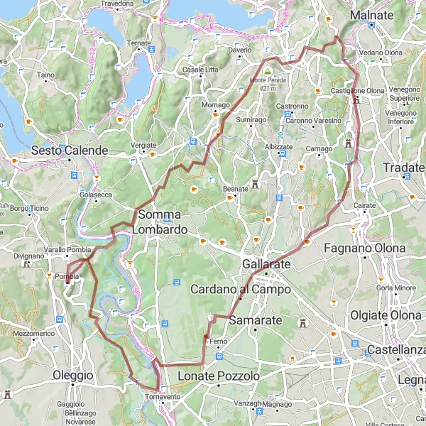 Miniaturní mapa "Challenging Gravel Ride to Gallarate" inspirace pro cyklisty v oblasti Piemonte, Italy. Vytvořeno pomocí plánovače tras Tarmacs.app