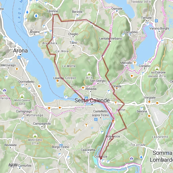 Mapa miniatúra "Gravel okruh cez okolie Varalla Pombie" cyklistická inšpirácia v Piemonte, Italy. Vygenerované cyklistickým plánovačom trás Tarmacs.app