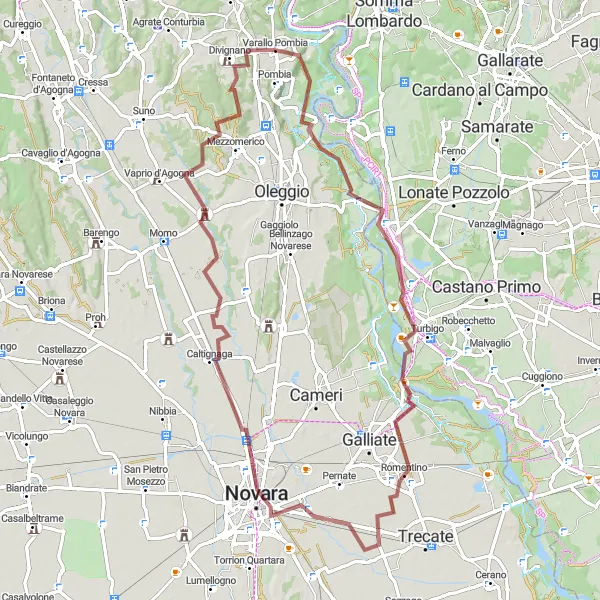 Miniature de la carte de l'inspiration cycliste "Le tour de la campagne piémontaise" dans la Piemonte, Italy. Générée par le planificateur d'itinéraire cycliste Tarmacs.app