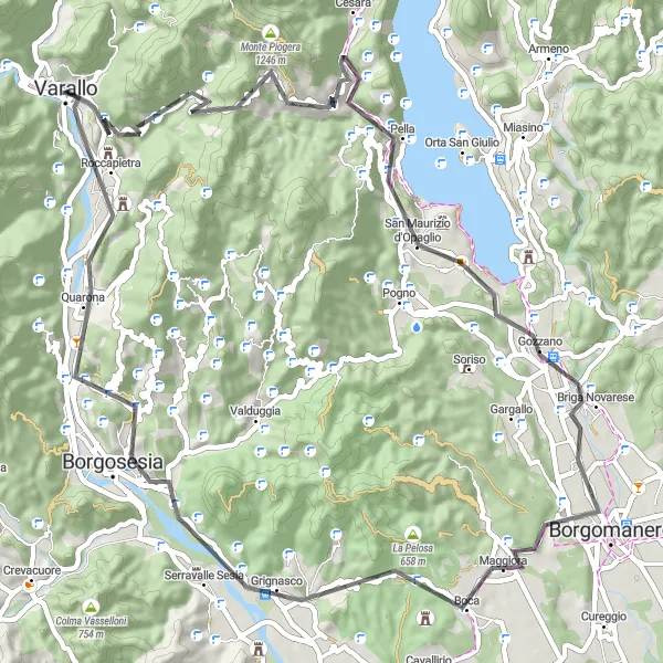 Miniaturní mapa "Okruh kolem Varalla přes Civiasco" inspirace pro cyklisty v oblasti Piemonte, Italy. Vytvořeno pomocí plánovače tras Tarmacs.app