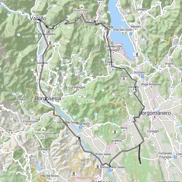 Map miniature of "Varallo - Colle San Lorenzo" cycling inspiration in Piemonte, Italy. Generated by Tarmacs.app cycling route planner