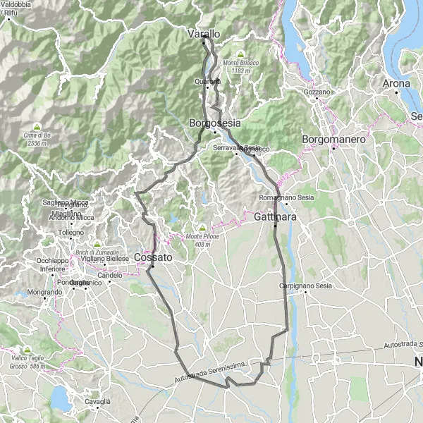 Miniatuurkaart van de fietsinspiratie "Poggio Roncacci naar Locarno" in Piemonte, Italy. Gemaakt door de Tarmacs.app fietsrouteplanner