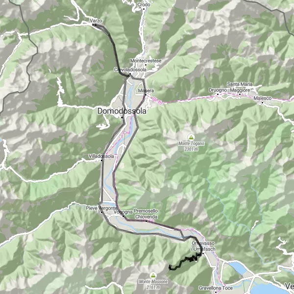 Miniatura mapy "Trasa Widokowa Varzo" - trasy rowerowej w Piemonte, Italy. Wygenerowane przez planer tras rowerowych Tarmacs.app