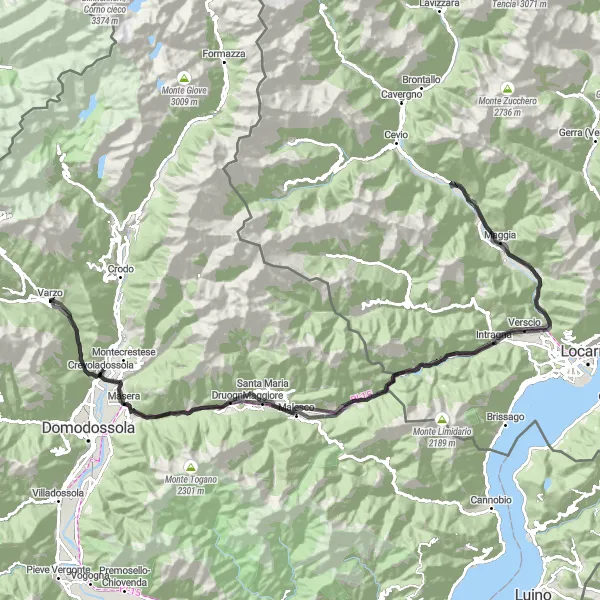Kartminiatyr av "Utmanande rundtur från Varzo till Lavatoio di Varzo" cykelinspiration i Piemonte, Italy. Genererad av Tarmacs.app cykelruttplanerare