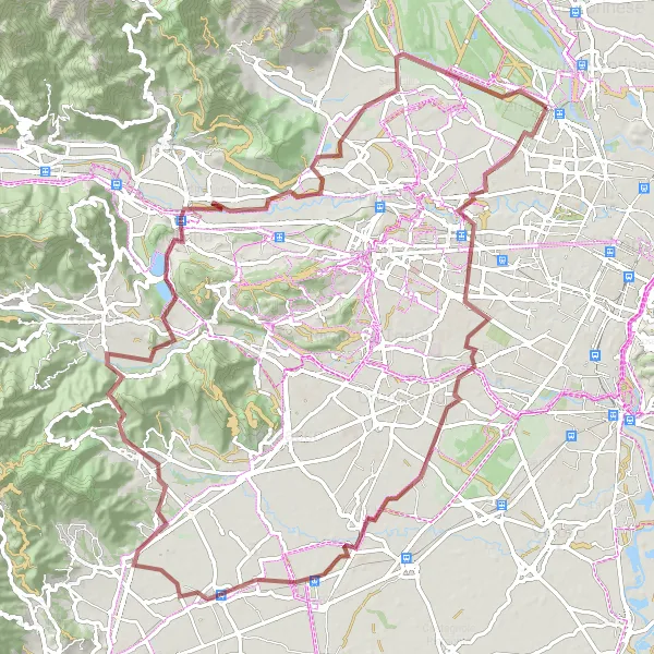 Karttaminiaatyyri "Maaseudun seikkailu gravel-polkupyörällä" pyöräilyinspiraatiosta alueella Piemonte, Italy. Luotu Tarmacs.app pyöräilyreittisuunnittelijalla
