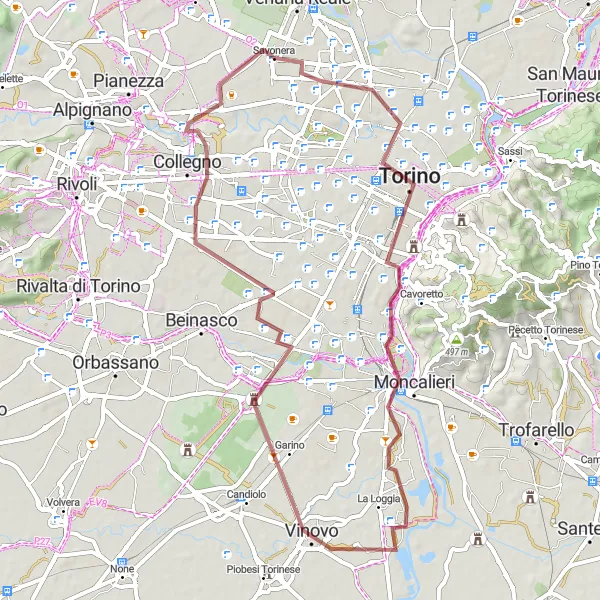 Miniatura della mappa di ispirazione al ciclismo "Esplorazione in Gravel: da Mole Antonelliana a Collegno" nella regione di Piemonte, Italy. Generata da Tarmacs.app, pianificatore di rotte ciclistiche