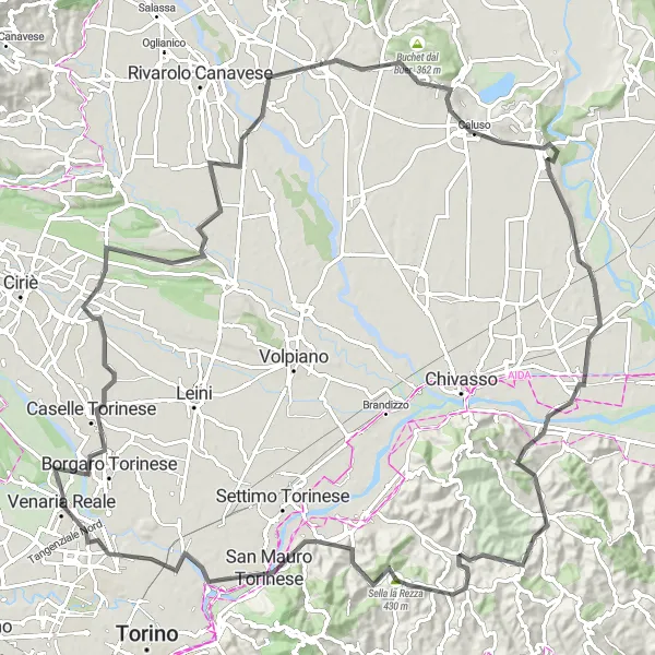 Mapa miniatúra "Okruh cez Piemonte" cyklistická inšpirácia v Piemonte, Italy. Vygenerované cyklistickým plánovačom trás Tarmacs.app