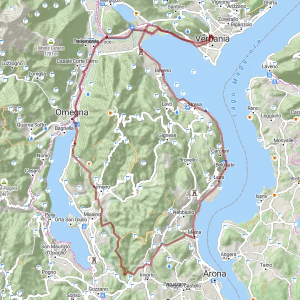 Map miniature of "Gravel Adventure near Verbania" cycling inspiration in Piemonte, Italy. Generated by Tarmacs.app cycling route planner