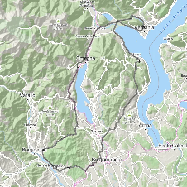 Karten-Miniaturansicht der Radinspiration "Radrundweg um den Lago Maggiore: Kultur und Natur vereint" in Piemonte, Italy. Erstellt vom Tarmacs.app-Routenplaner für Radtouren