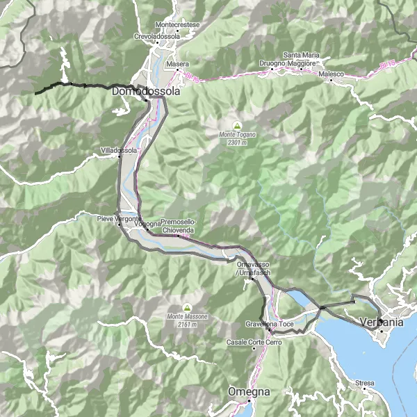 Miniatua del mapa de inspiración ciclista "Ruta de Ciclismo de Carretera por Gravellona Toce y Beura" en Piemonte, Italy. Generado por Tarmacs.app planificador de rutas ciclistas