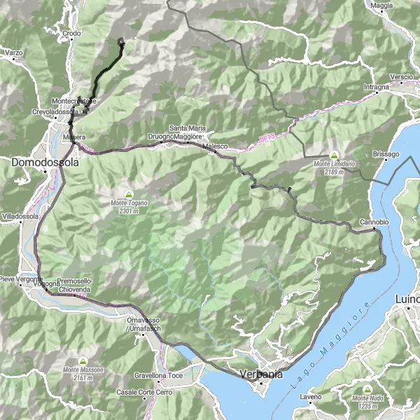 Miniatua del mapa de inspiración ciclista "Ruta de ciclismo de carretera por Verbania y alrededores" en Piemonte, Italy. Generado por Tarmacs.app planificador de rutas ciclistas