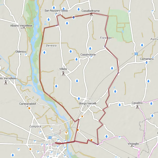 Miniatura mapy "Trasa Gravel na południowy wschód od Vercelli" - trasy rowerowej w Piemonte, Italy. Wygenerowane przez planer tras rowerowych Tarmacs.app