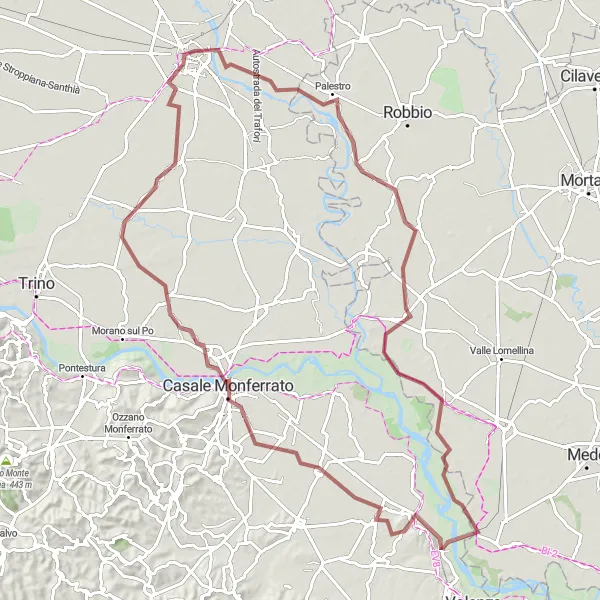 Zemljevid v pomanjšavi "Gravel avantura okoli Vercellija" kolesarske inspiracije v Piemonte, Italy. Generirano z načrtovalcem kolesarskih poti Tarmacs.app