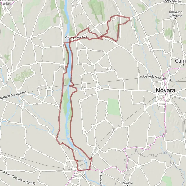 Miniatua del mapa de inspiración ciclista "Ruta de Grava Vercelli - Ghislarengo" en Piemonte, Italy. Generado por Tarmacs.app planificador de rutas ciclistas