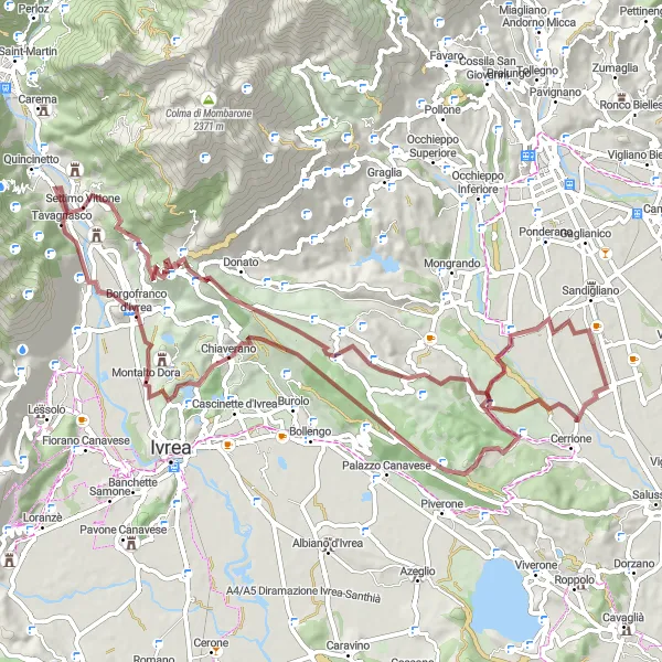 Miniatuurkaart van de fietsinspiratie "Gravel Avontuur door Piemonte en Val Varaita" in Piemonte, Italy. Gemaakt door de Tarmacs.app fietsrouteplanner