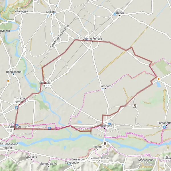 Zemljevid v pomanjšavi "Gravel kolesarska avantura" kolesarske inspiracije v Piemonte, Italy. Generirano z načrtovalcem kolesarskih poti Tarmacs.app