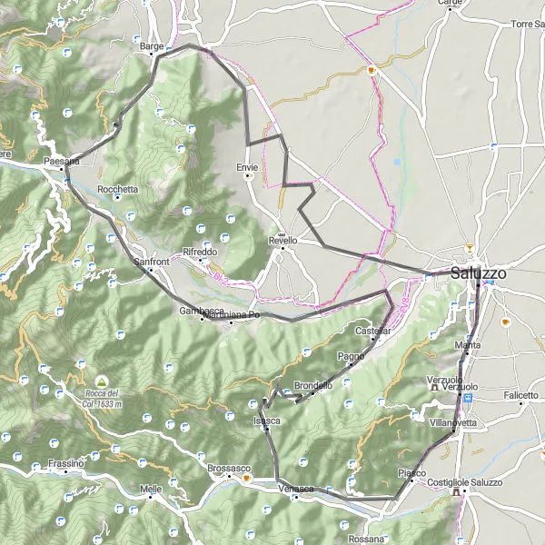 Miniatura della mappa di ispirazione al ciclismo "Rotta dei Castelli Road Adventure" nella regione di Piemonte, Italy. Generata da Tarmacs.app, pianificatore di rotte ciclistiche