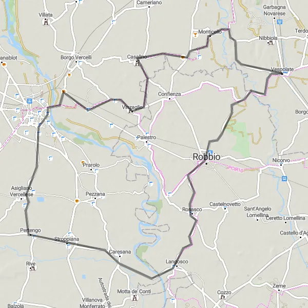 Miniatura della mappa di ispirazione al ciclismo "Giro in bicicletta da Vespolate a Vespolate" nella regione di Piemonte, Italy. Generata da Tarmacs.app, pianificatore di rotte ciclistiche