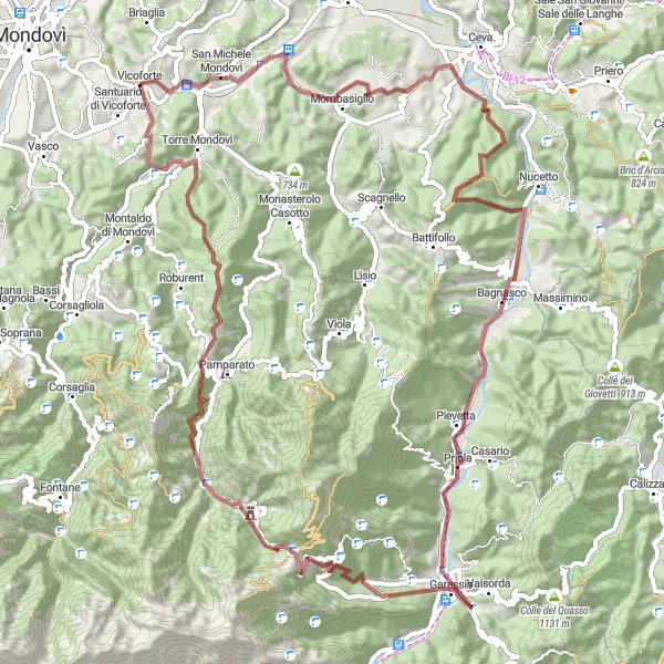 Miniatuurkaart van de fietsinspiratie "Avontuurlijke grindroute in Piemonte" in Piemonte, Italy. Gemaakt door de Tarmacs.app fietsrouteplanner