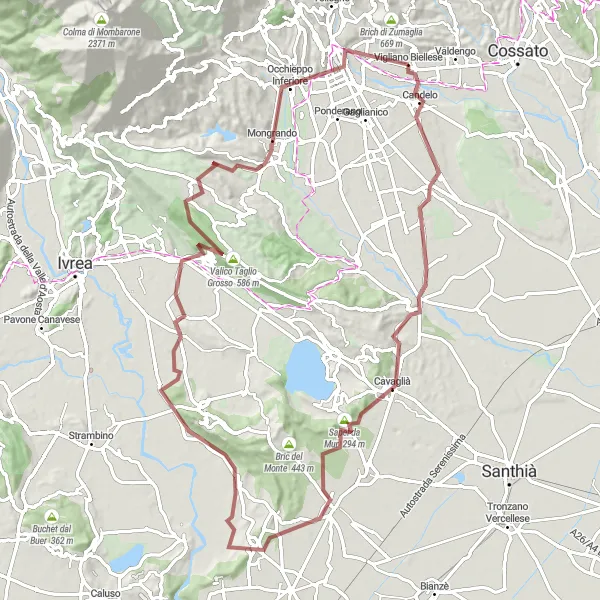 Miniatuurkaart van de fietsinspiratie "Gravelroute naar Vigliano Biellese" in Piemonte, Italy. Gemaakt door de Tarmacs.app fietsrouteplanner
