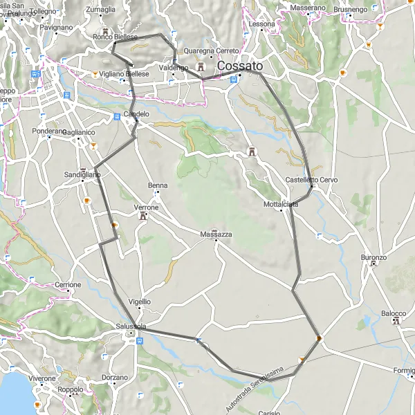 Miniatura della mappa di ispirazione al ciclismo "Percorso Panoramico da Bric Moncucco a Zumaglia" nella regione di Piemonte, Italy. Generata da Tarmacs.app, pianificatore di rotte ciclistiche