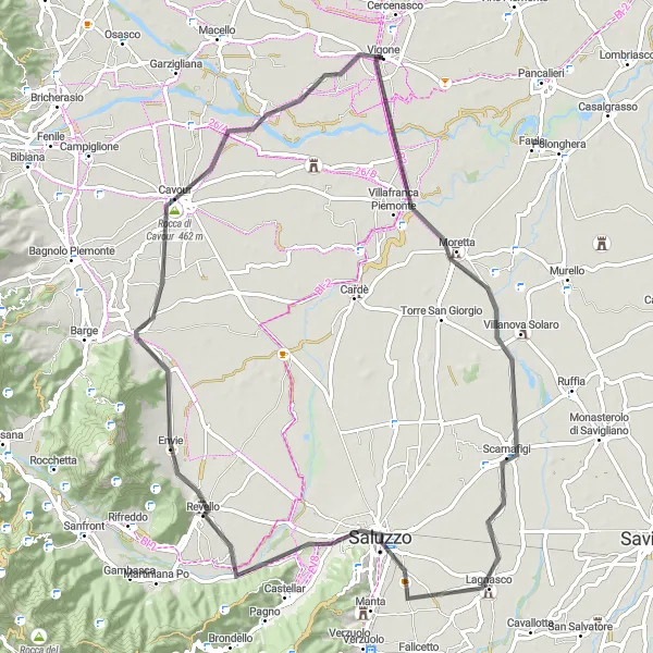 Mapa miniatúra "Vigone - Zucchea Circuit" cyklistická inšpirácia v Piemonte, Italy. Vygenerované cyklistickým plánovačom trás Tarmacs.app