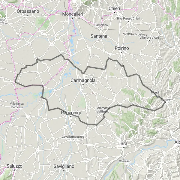 Karttaminiaatyyri "Vigone - Pancalieri - Vigone" pyöräilyinspiraatiosta alueella Piemonte, Italy. Luotu Tarmacs.app pyöräilyreittisuunnittelijalla