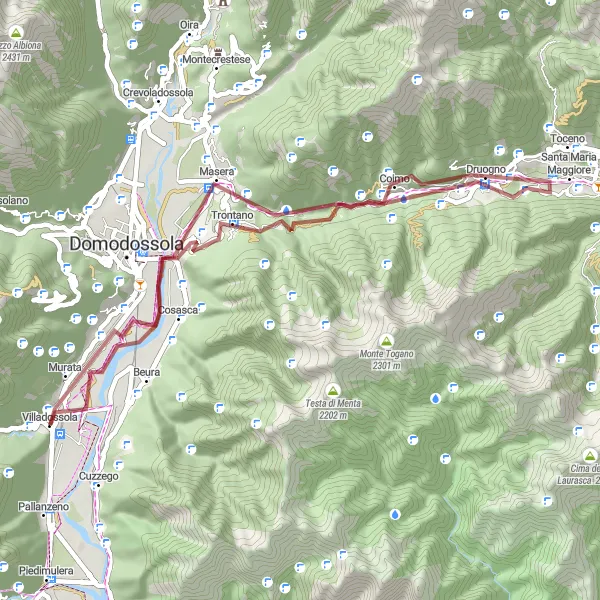 Miniaturní mapa "Gravelový okruh kolem Villadossoly" inspirace pro cyklisty v oblasti Piemonte, Italy. Vytvořeno pomocí plánovače tras Tarmacs.app