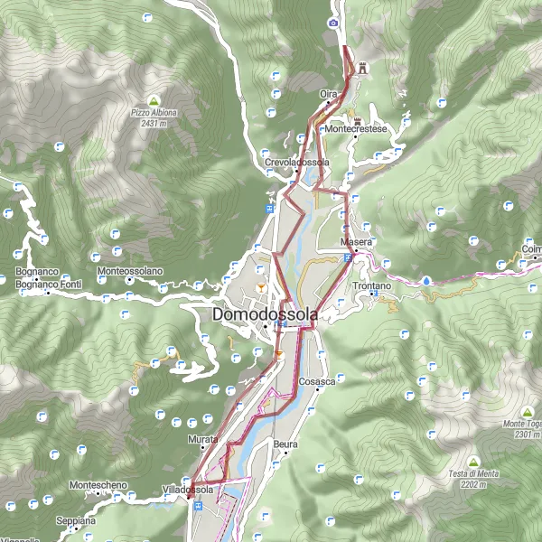 Miniaturekort af cykelinspirationen "Kort og Intens Grusrute" i Piemonte, Italy. Genereret af Tarmacs.app cykelruteplanlægger