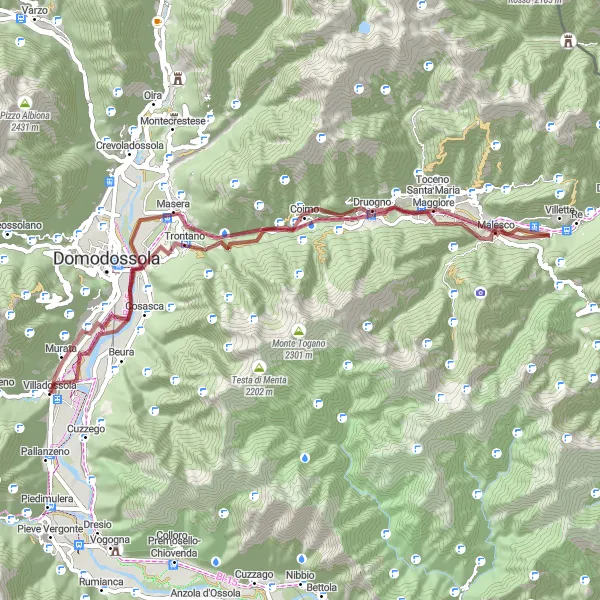 Map miniature of "The Gravel Adventure to Villadossola" cycling inspiration in Piemonte, Italy. Generated by Tarmacs.app cycling route planner