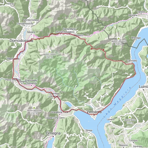 Mapa miniatúra "Gravelová dobrodružná trasa okolo Villadossoly" cyklistická inšpirácia v Piemonte, Italy. Vygenerované cyklistickým plánovačom trás Tarmacs.app