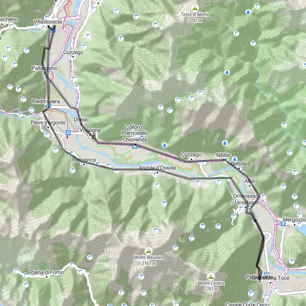 Karten-Miniaturansicht der Radinspiration "Entspannte Straßentour nach Pallanzeno" in Piemonte, Italy. Erstellt vom Tarmacs.app-Routenplaner für Radtouren