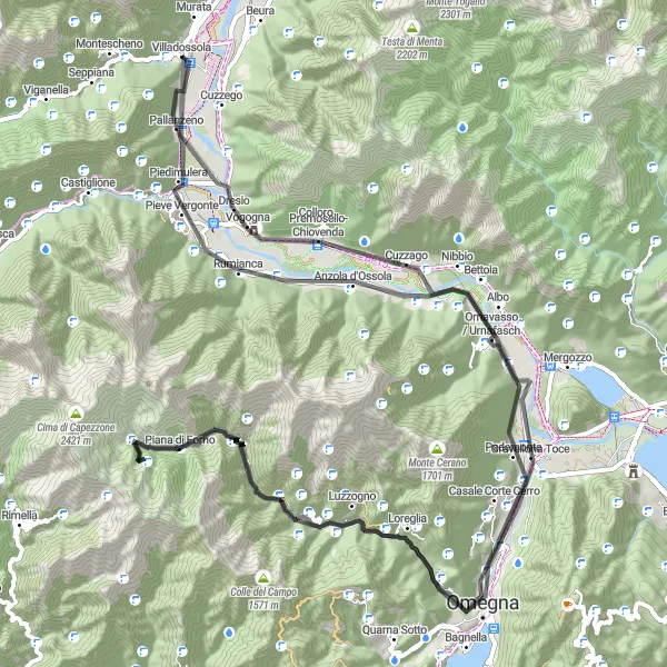 Miniatuurkaart van de fietsinspiratie "Villadossola naar Pallanzeno" in Piemonte, Italy. Gemaakt door de Tarmacs.app fietsrouteplanner