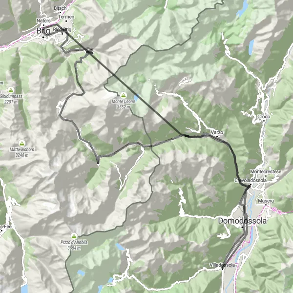 Miniatua del mapa de inspiración ciclista "Simplon Pass Road Cycling Adventure" en Piemonte, Italy. Generado por Tarmacs.app planificador de rutas ciclistas