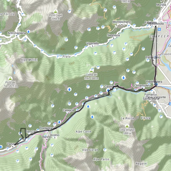 Miniaturekort af cykelinspirationen "Den Hårde Stigning af Villadossola" i Piemonte, Italy. Genereret af Tarmacs.app cykelruteplanlægger