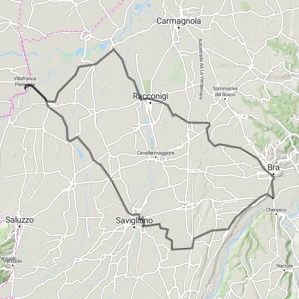 Miniaturní mapa "Historická jízda kolem Piemonte" inspirace pro cyklisty v oblasti Piemonte, Italy. Vytvořeno pomocí plánovače tras Tarmacs.app